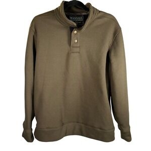 Maxxsel Mens Olive Green Pullover Mock Neck Button‎ Up Thermal Sweater Medium